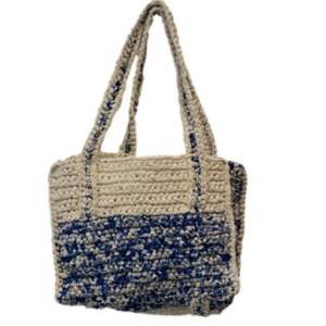 Handmade Tote Recycled Plastic Bags Blue White Eco-Friendly Unique